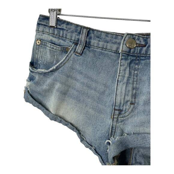 Free People Mid Rise Jean Shorts Light Wash Women's 26 Daisy Duke Distressed - Picture 2 of 8
